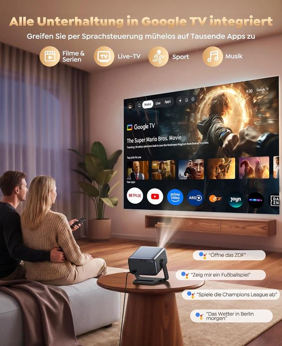 Smart Beamer - 4K Projector - Thuisbioscoop Ervaring - Geïntegreerd Google TV - 1080P Full HD - Zwart van smart — afbeelding 4