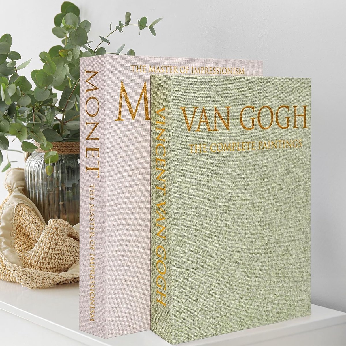 opbergboeken decoratie - Boekopbergdozen Set van 2 - Linnen Groene Kleur - Decoratieve Oplossing - Ruime Interieur - Voor Thuisdecoratie