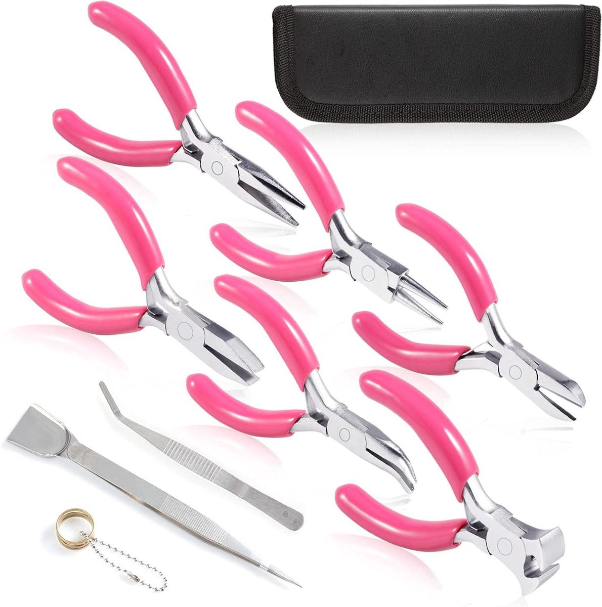 Sieraden Tangenset - Knutselgereedschap - Sieraden Maken - 10 Delig Inclusief Pincetten - 3 Inch - Roze