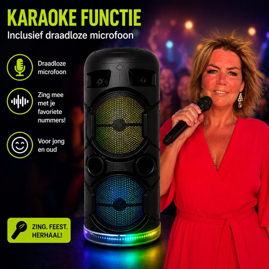 Bluetooth speaker - Party Speaker - Draadloze muziek Box - Speakers - Discolichten - 1200 watt - LED verlichting - Bluetooth - Karaoke - FM radio van Onbekend — afbeelding 4