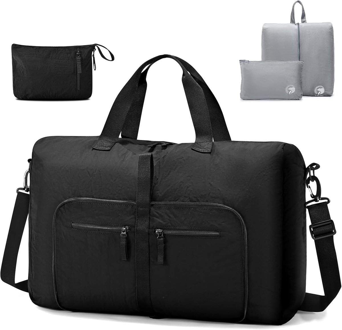 Grote Vouwbare Handbagage 40L 55x35x20cm Lichtgewicht Reisbagage met Toilettas en Schoenentas voor Weekend, Sport en Fitness, Waterdicht voor Mannen en Vrouwen, Zwart