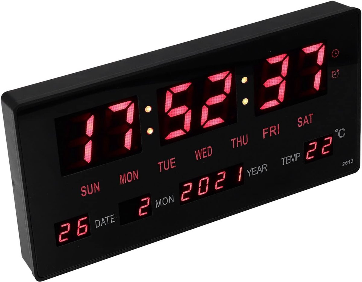 Grote LED Digitale Wandklok met Kalender en Temperatuurweergave voor Binnengebruik - Accuraat en Multifunctioneel