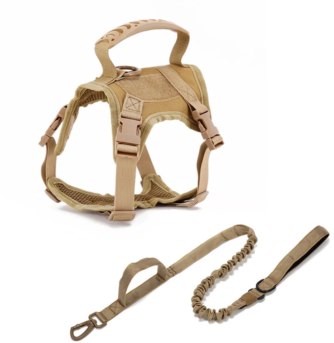 OLOEY Tactisch hondentuig voor kleine honden met handvat, set van militair diensthondvest en riem voor buitentraining, wandelen en hiken, verstelbaar (zwart, camouflage)