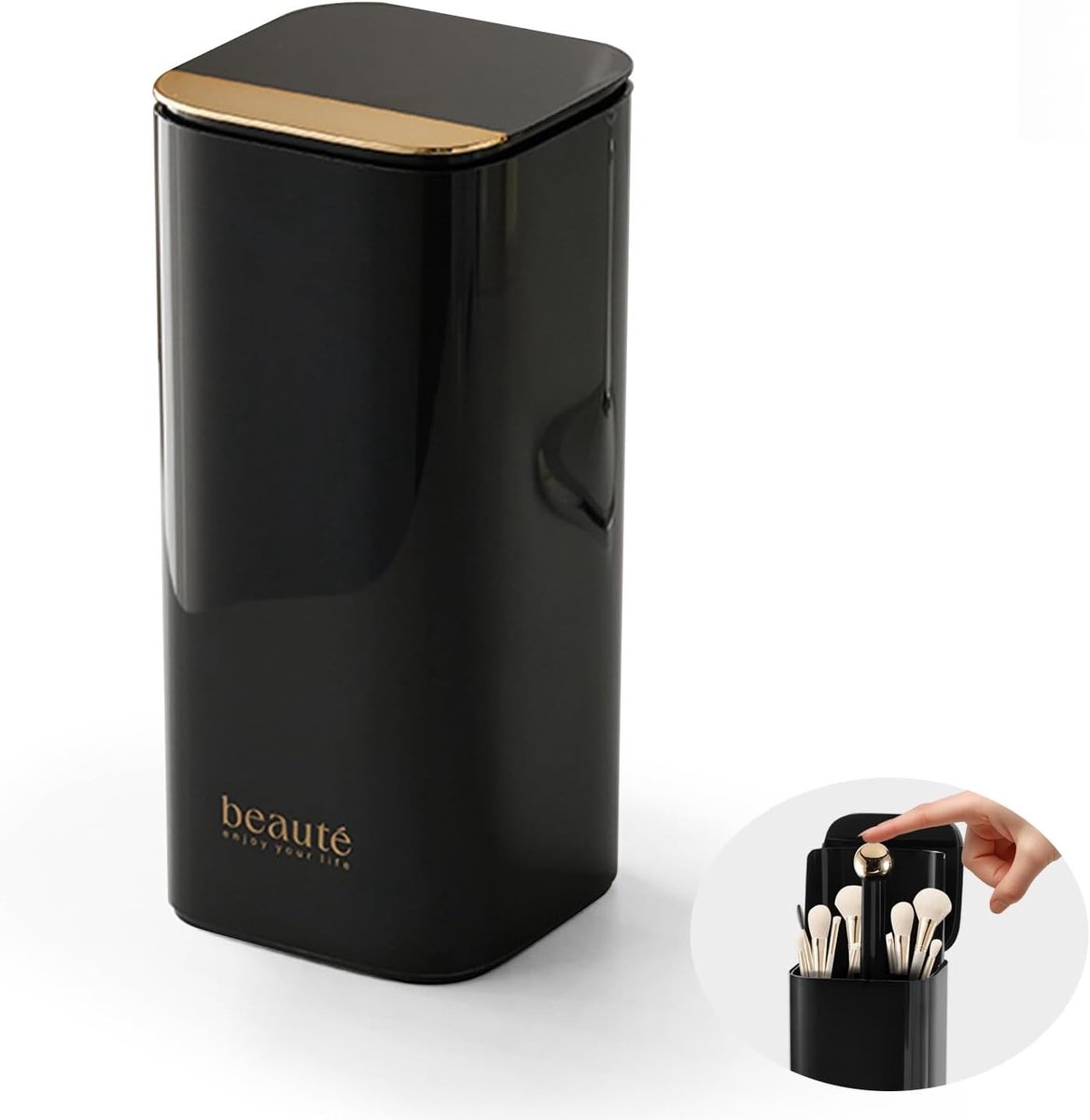 Make-up Borstelhouder met Deksel, 4 Slots Organizer voor Make-up, Automatische Lift, Stijlvolle Decoratie voor Vanity en Badkamer, Stofdicht en Praktisch