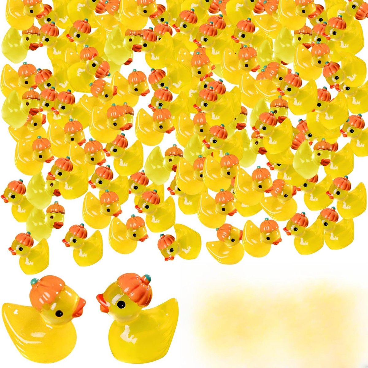 50 stuks Halloween-pompoen lichtgevende eend, Halloween-miniaturendecoratie voor knutselen, Fairy Garden Mini Festival Pompoen Eend Cadeaudecoraties Geschikt voor levendige feestevenementen