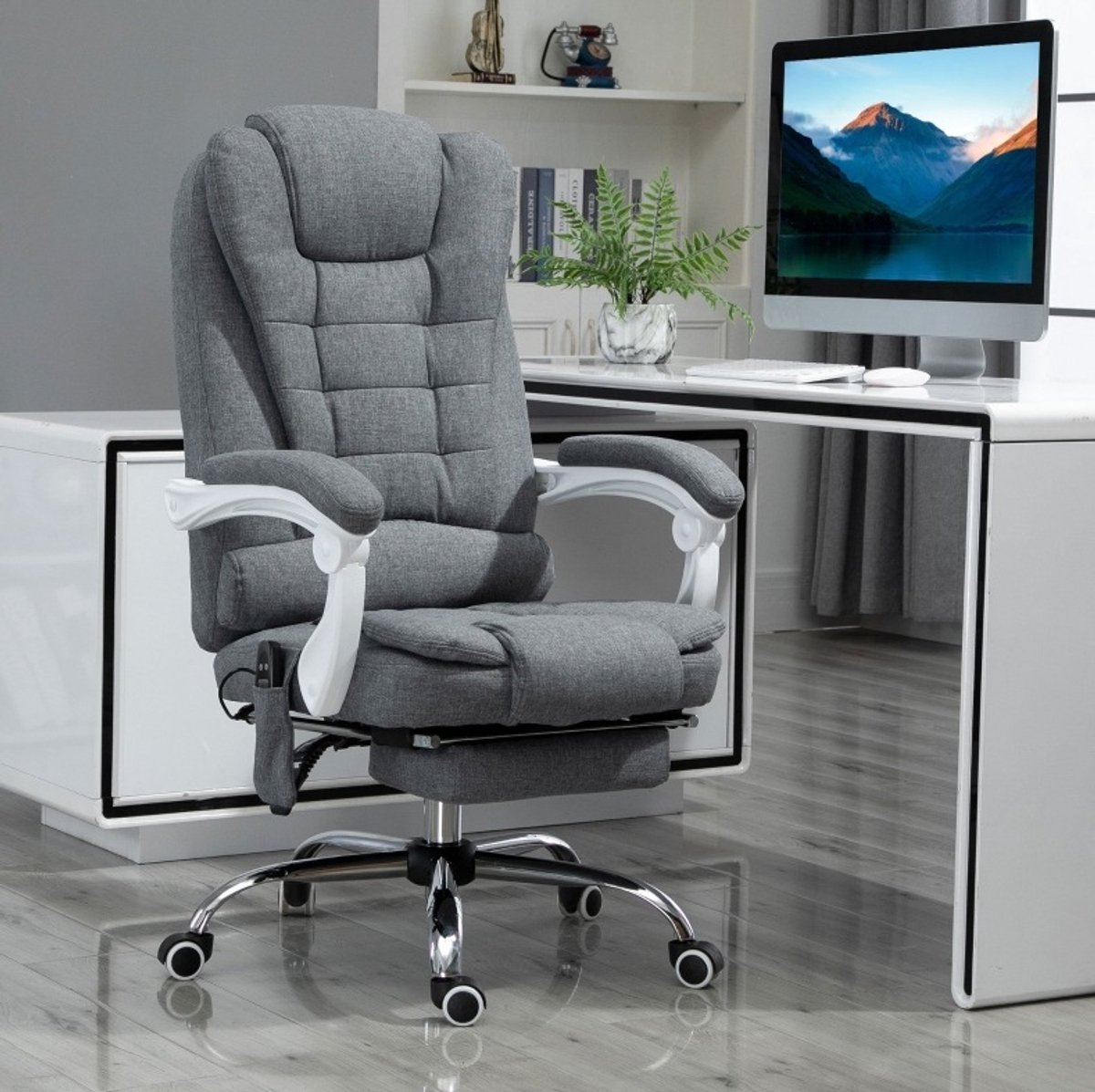 MIVRAY Bureaustoel - 65 x 70 x 111-119 cm - Met 6-Punts Vibratiemassage En Lendenverwarming - Voor Kantoor En Thuiswerkplek - Grijs