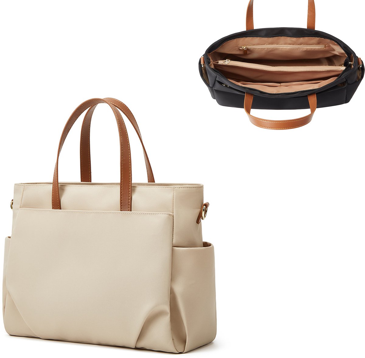 KZQ Stijlvolle nylon schoudertas voor dames - Lichte effen kleur werk- en office tote - Geschikt voor dagelijks gebruik en reizen - Gebroken wit