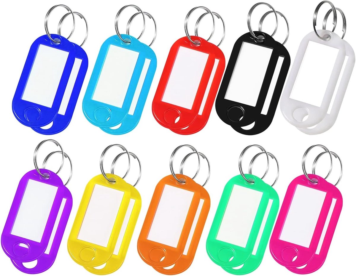 Thijox - 20 Sleutelhangers van Kunststof in 10 Kleuren - Beschrijfbare Etiketten voor Huissleutels, Bagagelabels en Huisdiernaamlabels - Perfect voor