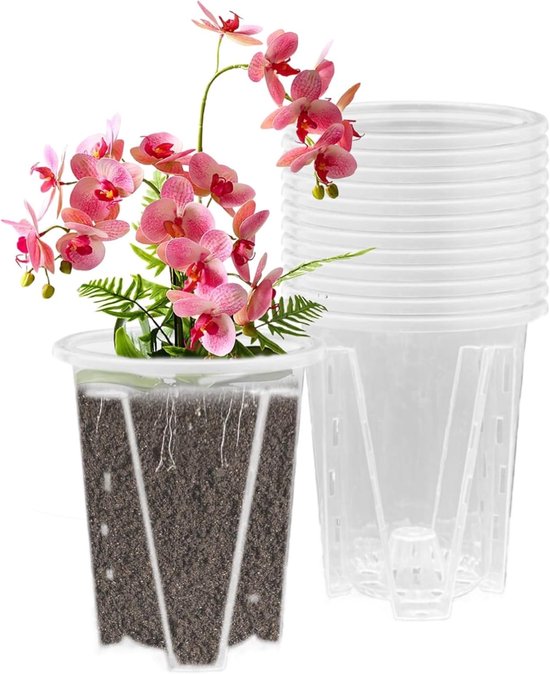 Transparante Plastic Orchidee Potten met Drainagegaten voor Orchideeën, Zaailingen en Kamerplanten - Set van 12 Stuks
