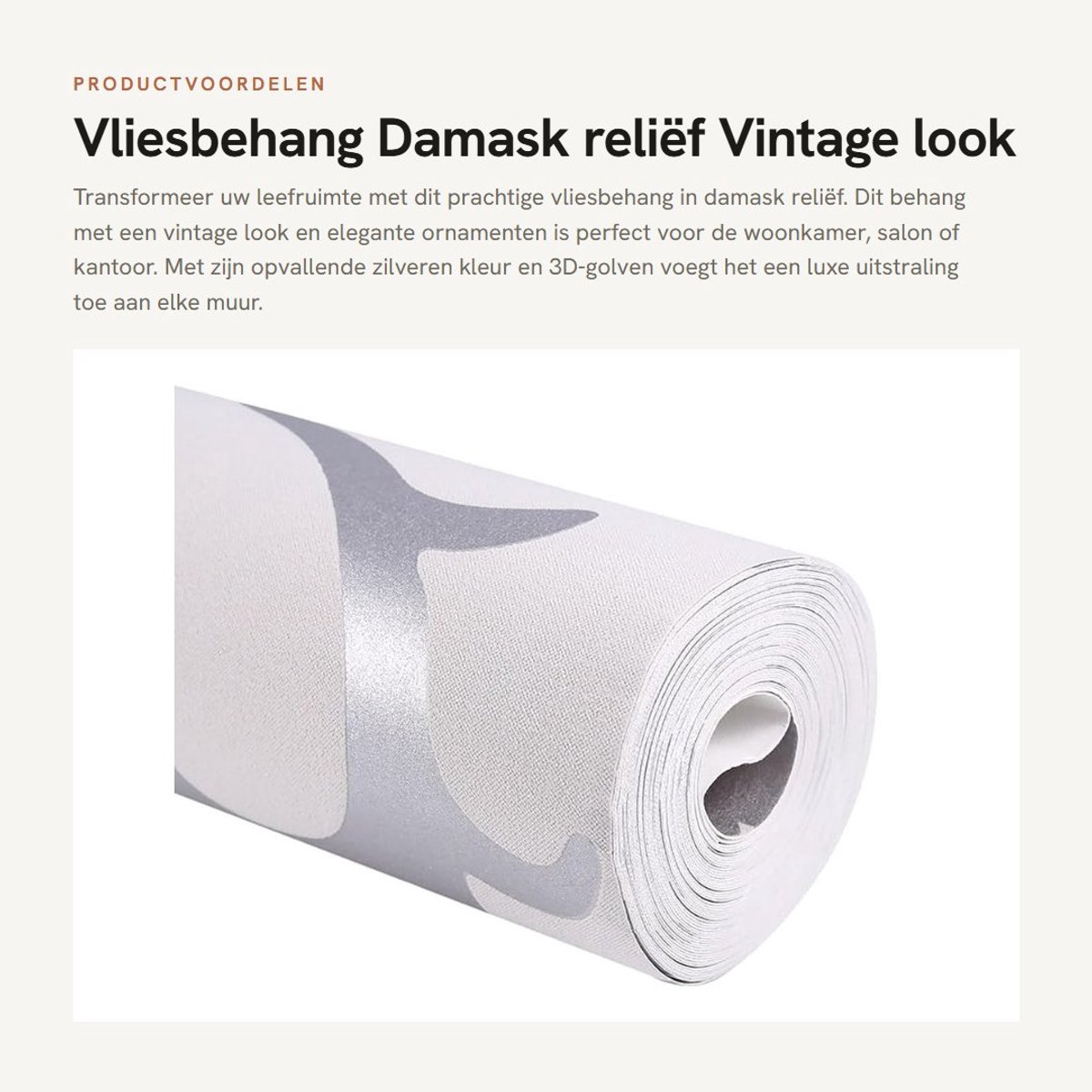 Inovra- Vliesbehang Vintage Look - Barokke Wanddecoratie - Ornamenten - 3D-Golven - Niet-geweven Stof - 10 m x 0,53 m - Muurdecoratie