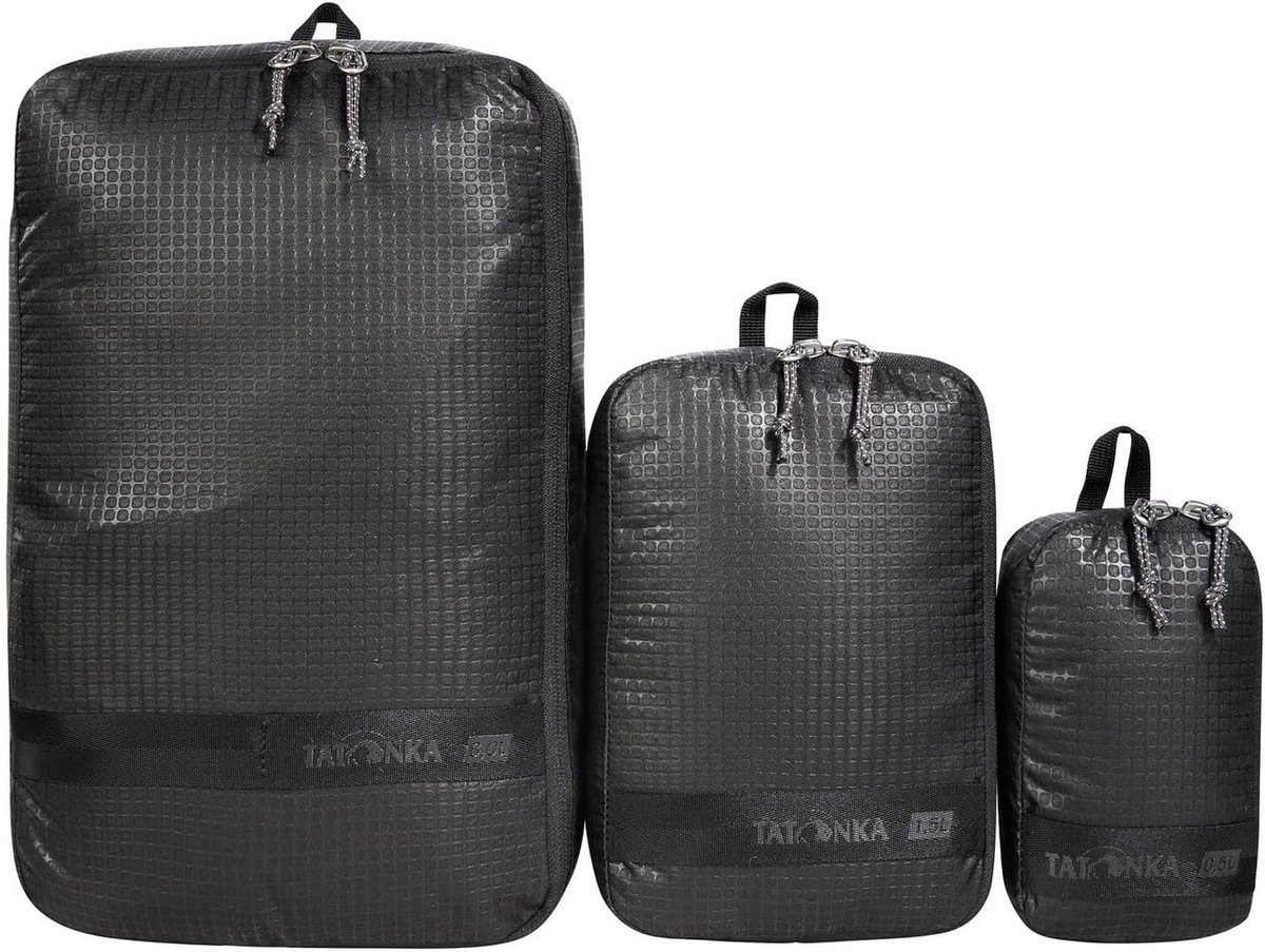 Thijox - Lichtgewicht Opbergtassenset - Tatonka Stuffsack Zip Set 3 - Vierkante Zak met Ritssluiting - 3 Maten - Polyester met 40% Gerecycled - Perfec