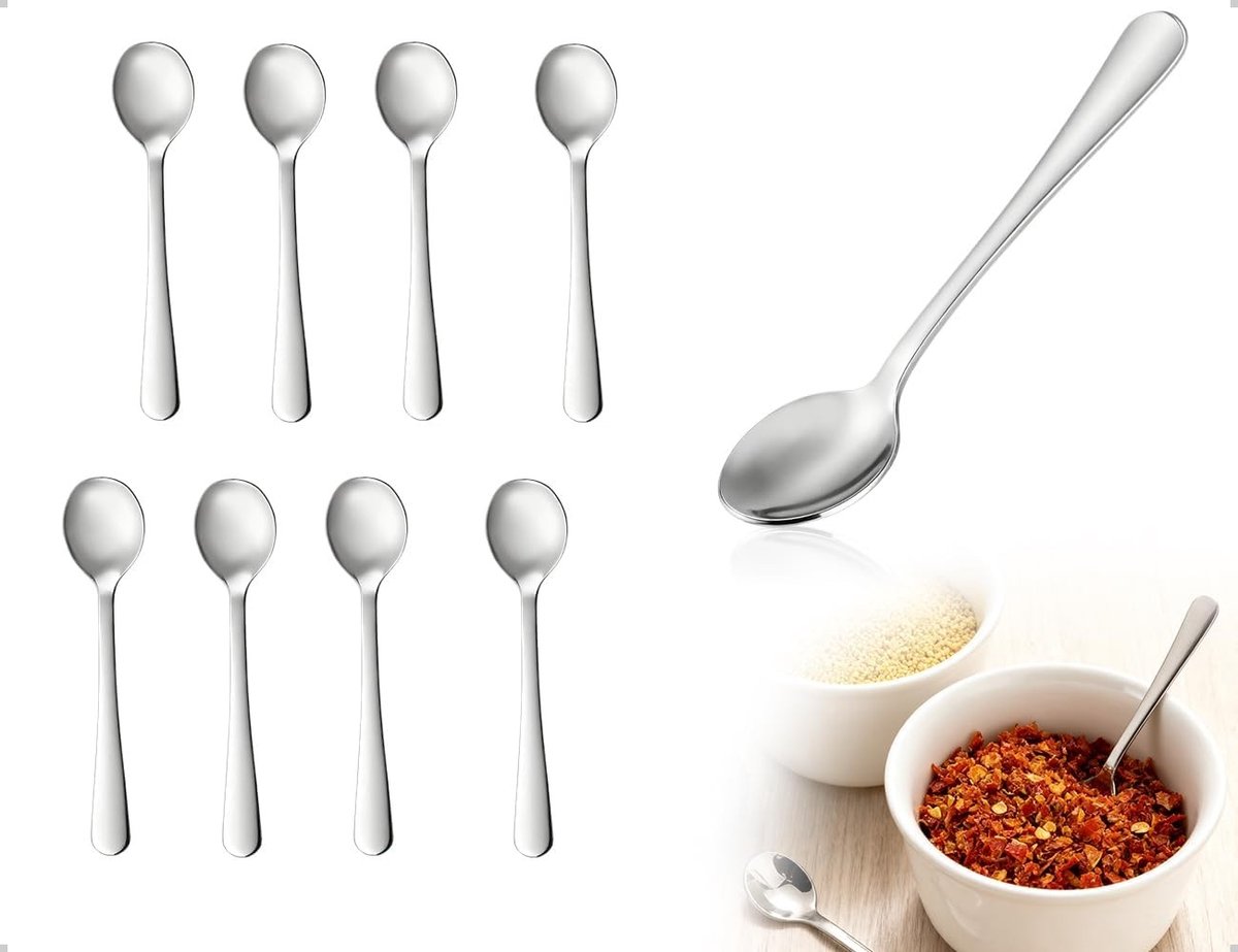 Set van 8 mini-espressolepels van roestvrij staal voor kruiden, specerijen en honing, ideaal voor koffie en thee