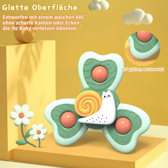 Sander Shop Spinner voor baby's, met zuignap, 3 draaibaar speelgoed voor badkamer, kinderstoel en vliegtuig, sensorisch speelgoed voor meisjes en jongens van Sander Shop — afbeelding 2