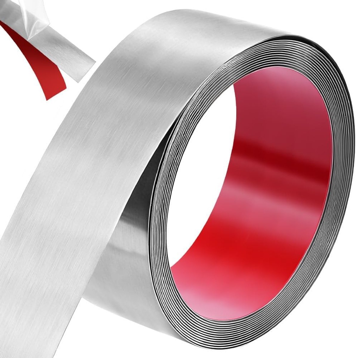 Decoratieve zelfklevende strips van roestvrij staal, 50 mm x 5 m, multifunctionele metalen strips voor meubels, spiegels en deuren, zilverkleurig