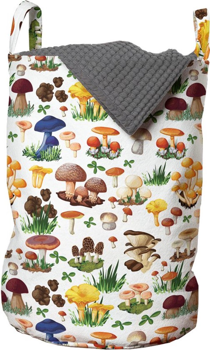 New Bed Natuur Paddenstoelen wilde natuurprint Opbergmand kinderkamer met Handvatten en Koordsluiting, Speelgoedmand kinderen - Speelgoedkist- Wasmand Kinderkamer - Wasbox - 33 x 48 cm