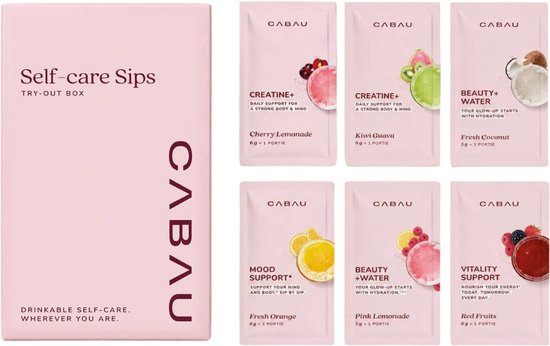 Cabau - Self-Care Sips Try-Out Box – Proefpakket met 6 functionele limonades – voor glow, focus, energie en kracht - ontdek jouw favoriete smaak - gift/cadeauset