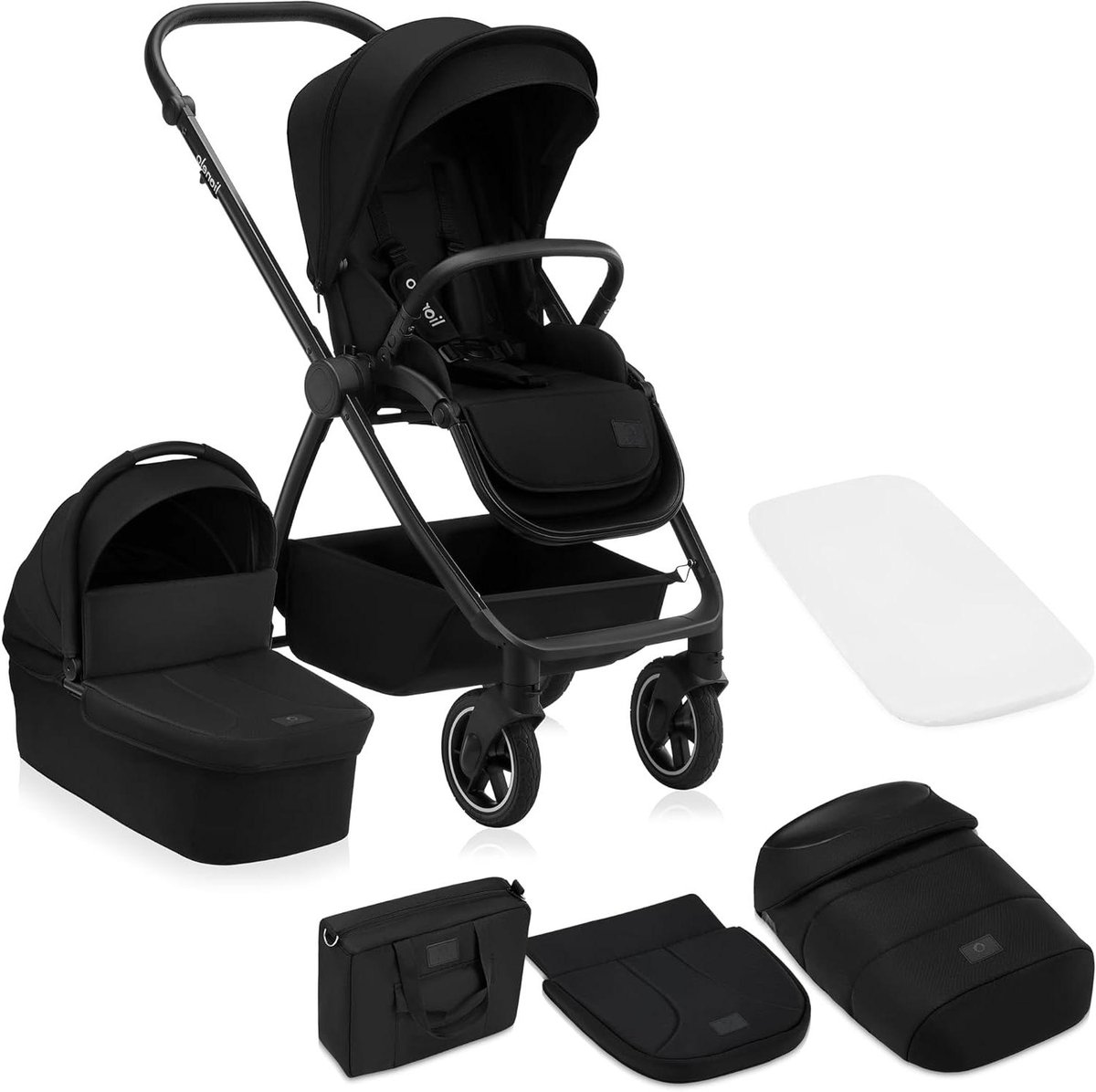 Baby Kinderwagen - Reiswieg Buggy - Buiten Wandelen - XXL All-Terrain Wielen - 0-48 Maanden - Zwart