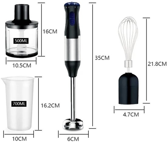 Zerova 4-in-1 Staafmixer set - Blender Smoothie - Handmixer met Mengkom - 600l mengbak - 1000W - 5 snelheden - Turbo - Zwart — afbeelding 4