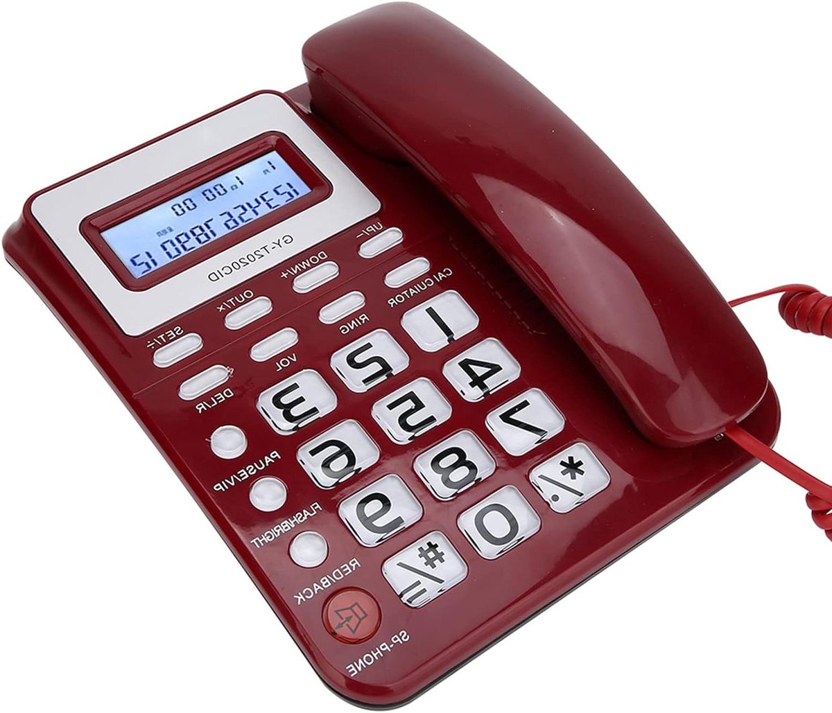 Vaste Telefoon - Grote Knoppen Telefoon - Thuis Bellen - Ingebouwde Rekenmachine - 22.1 x 21 x 8 cm - Rood