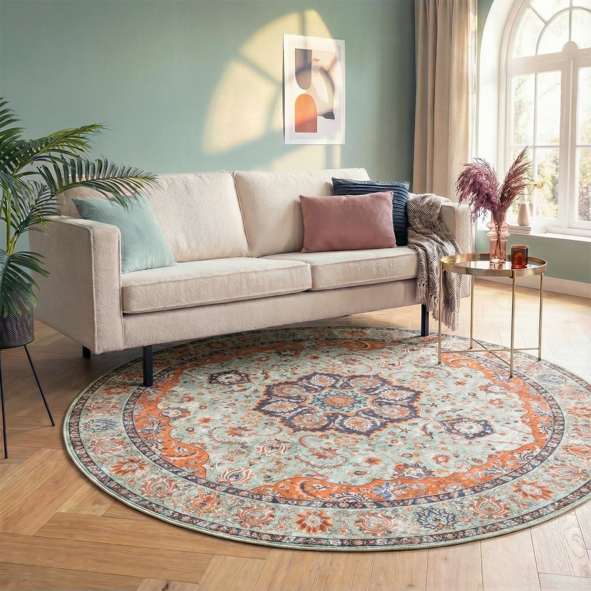 FRAAI Rond vintage vloerkleed - Imagine Medaillon Groen | Rijk - Ø 200cm