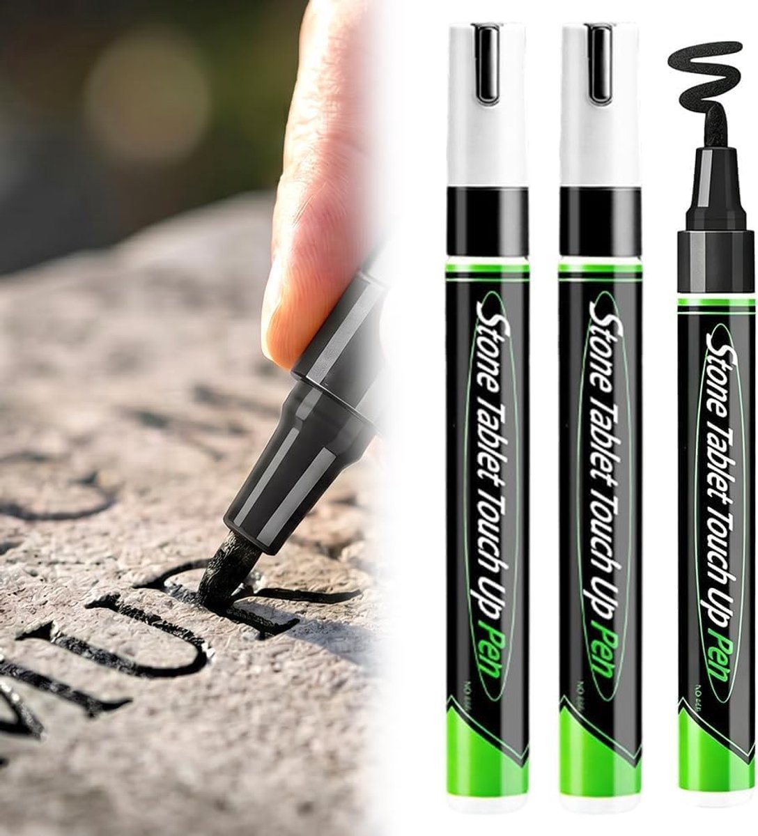 Thijox - Grafsteen Marker Stift Set van 2 - Weerbestendig, Waterdicht, Sneldrogend, Permanente Lakstiften in Goud, Wit, Zilver en Zwart voor Inscripti