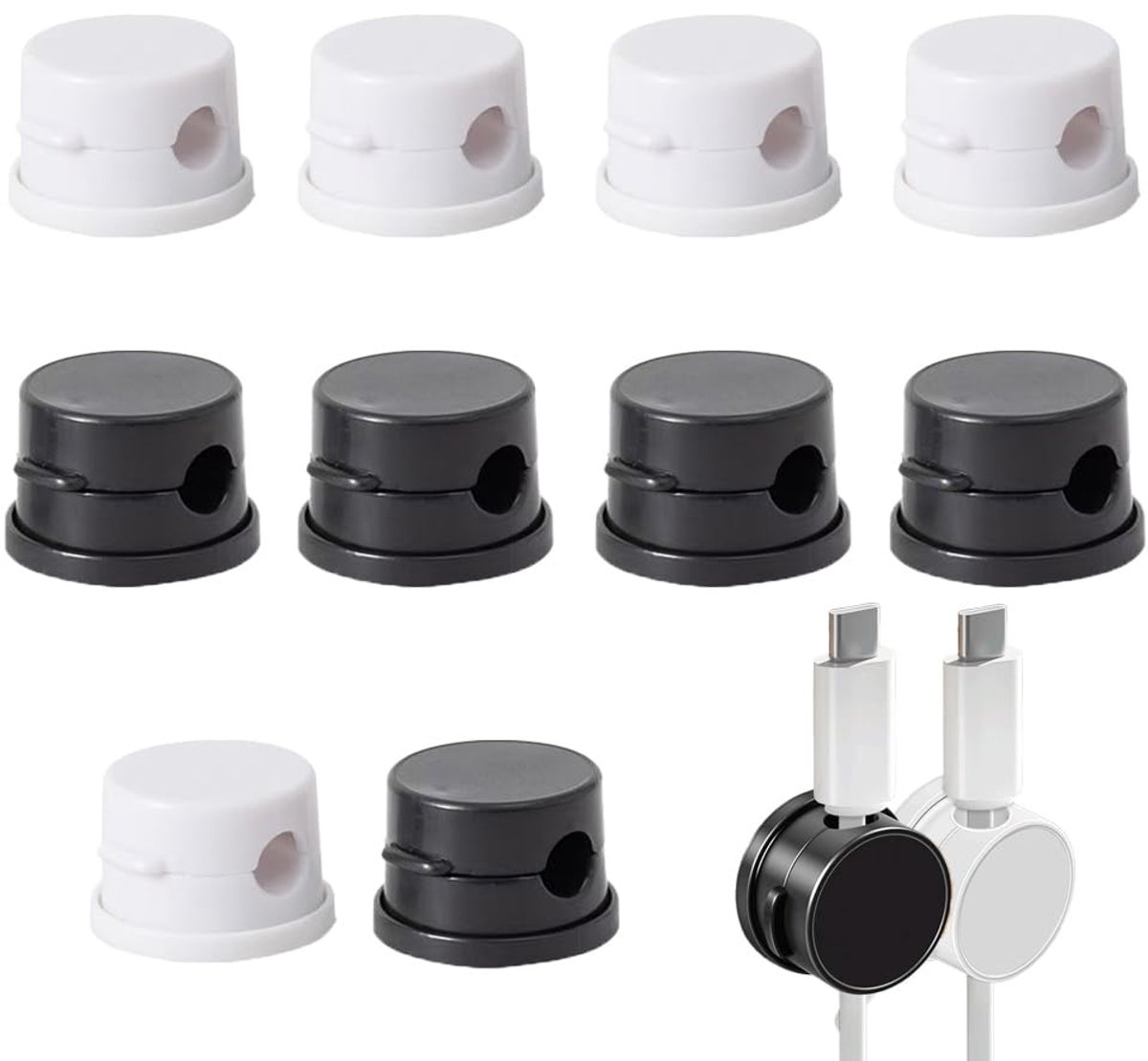 SnelShoppen - Pack van 10 Kabelhouders, Kabelclips, Magnetische Adhesieve Kabelorganizer, Eenvoudige One-Hand Bediening voor USB Oplaadkabel, Stroomka