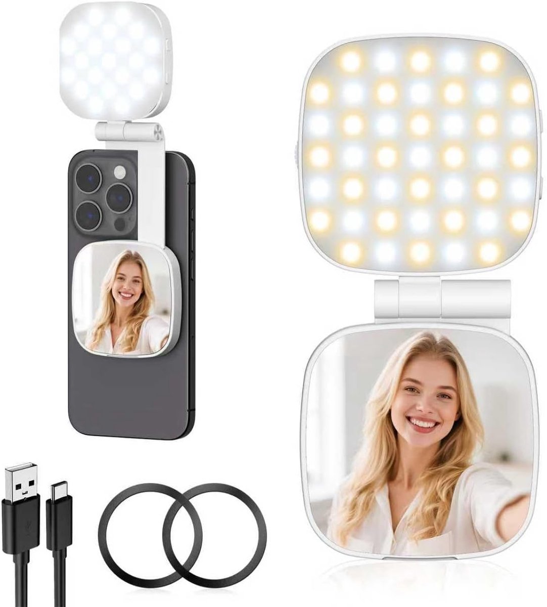 Thijox - Selfie-lamp LED Magnetisch Vullicht met 6 Verlichtingsmodi en 10 Helderheidsniveaus - Mobiele Telefoonlicht met 360° en 270° Verstelbaarheid