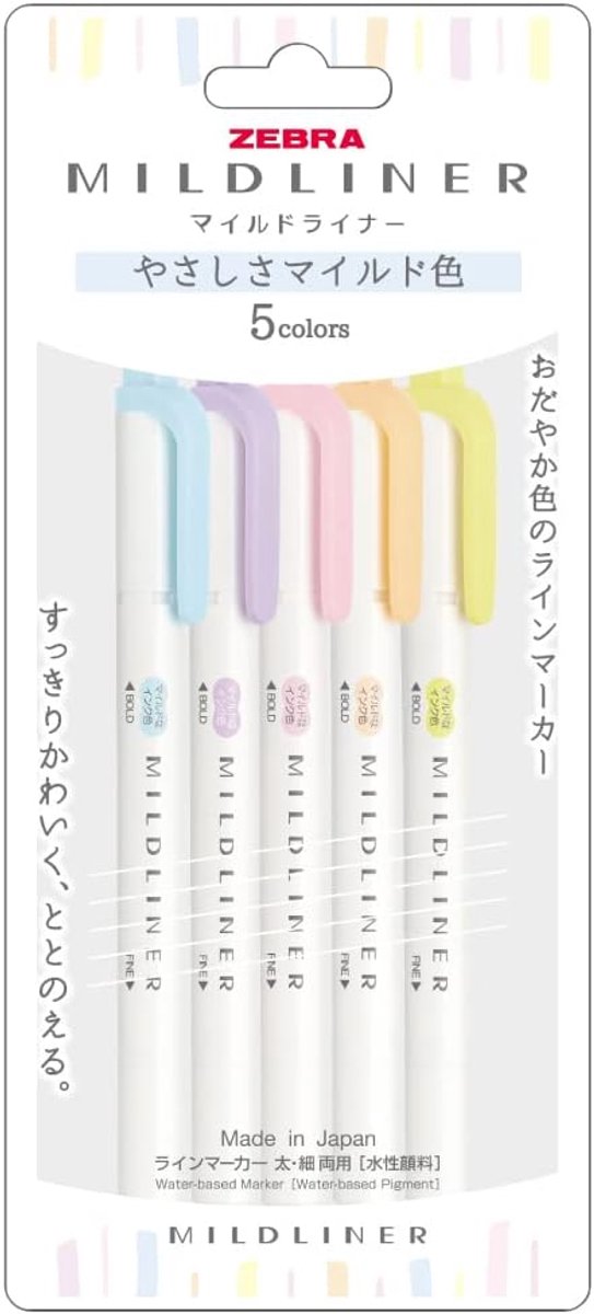 Thijox - Zebra Mildliner WKT7-5C-NTC Fluorescerende Stift - Zacht Gekleurde Lijnmarker - 5 Stuks - Perfect voor Creatief Schrijven, Notities, en Kunst