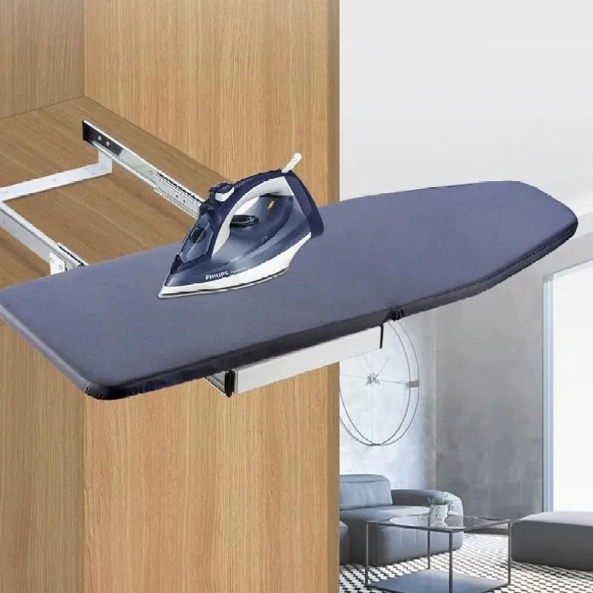 Inovra - Dailygoods Intrekbare roterende strijkplank Grijs Opvouwbare uittrekbare opbergkast Wasaccessoires