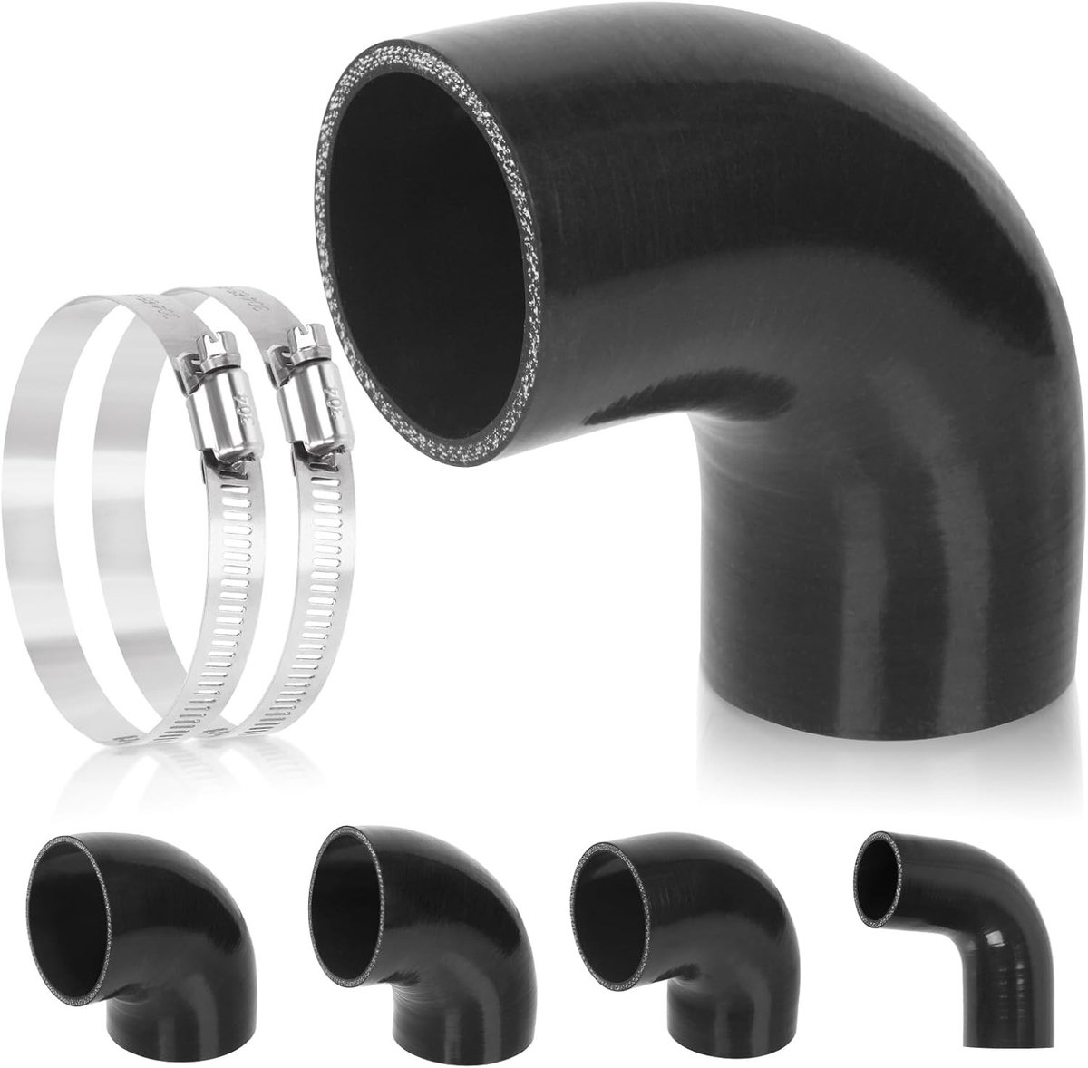 Hoekslang van Siliconen 2,5" (63mm) ID - 4 Laags Versterkt, Inclusief 2 RVS T-Bolt Klemmen voor Optimale Slangverbinding