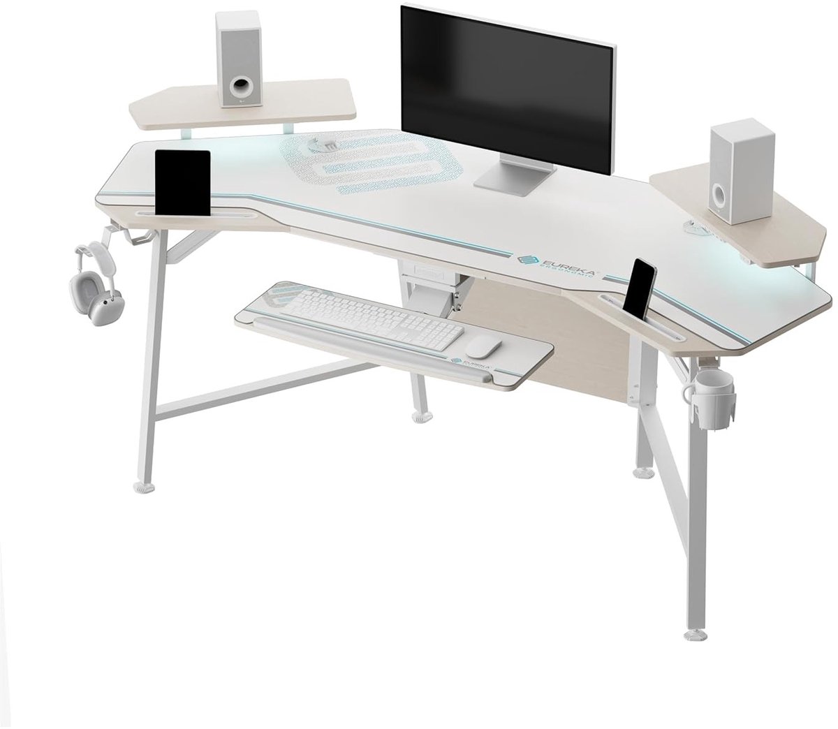 Gamingbureau - Speeltafel Computerbureau - Gaming Live Streaming - Innovatief Vleugeldesign - 182 x 76 cm - Houtnerf