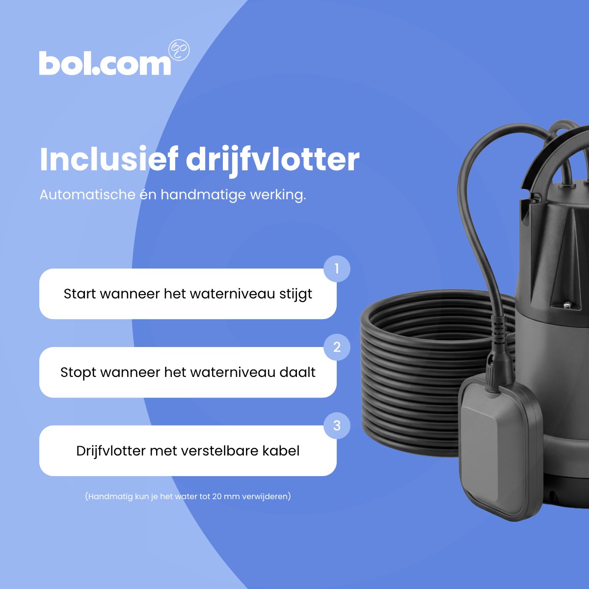123® Dompelpomp Schoon Water 6000 l/u – Zwembad leegpompen – Automatische Vlotterschakelaar – Kelderpomp tegen Wateroverlast – Waterpomp voor Kelder, Zwembad, Vijver en Tuin – foto 8