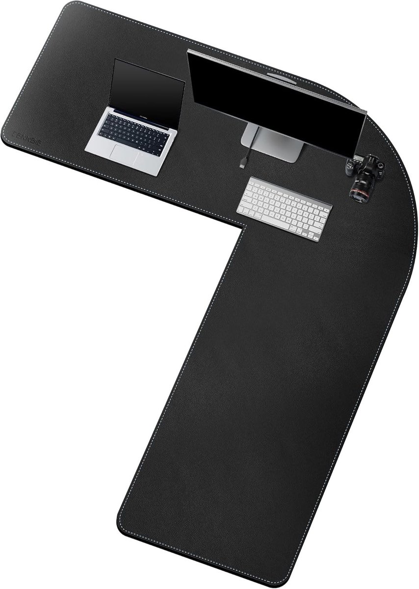 Omkeerbare L-vormige Bureau Mat, 59 x 170 x 50 cm, Leer, Waterdicht, Gaming Bureau Accessoires, Perfect voor Thuiswerkplek