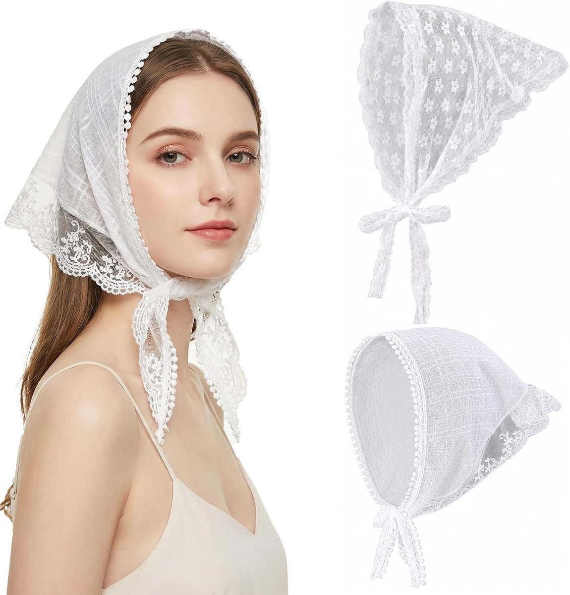 Elegante Hoofdsjaal van Kant met Bloemenprint, Driehoek Haar Sjaal voor Vrouwen, Ideaal als Zomer Haar Accessoire en Mode-item