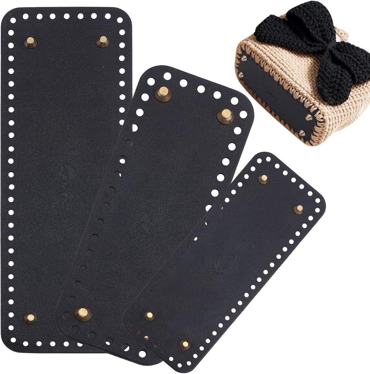 Leren Portemonnee Bodem voor Haakwerk, 3 Maten Zwarte Rectangulaire Bodems voor DIY Tas, Schoudertassen en Haakpockets