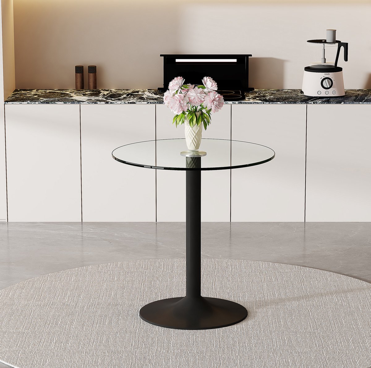 HAUSS SPOLE Bartafel - Ronde Glazen Tafel Met Metalen Onderstel - Voor Woning En Horecaruimte - Glas En Metaal - 89x89x92 Cm - Zwart Transparant