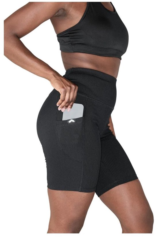 Crivit Korte Dames Sportlegging / Zwart / Geribbeld / Maat M 40/42 /Met telefoonzakje van CRIVIT — afbeelding 2