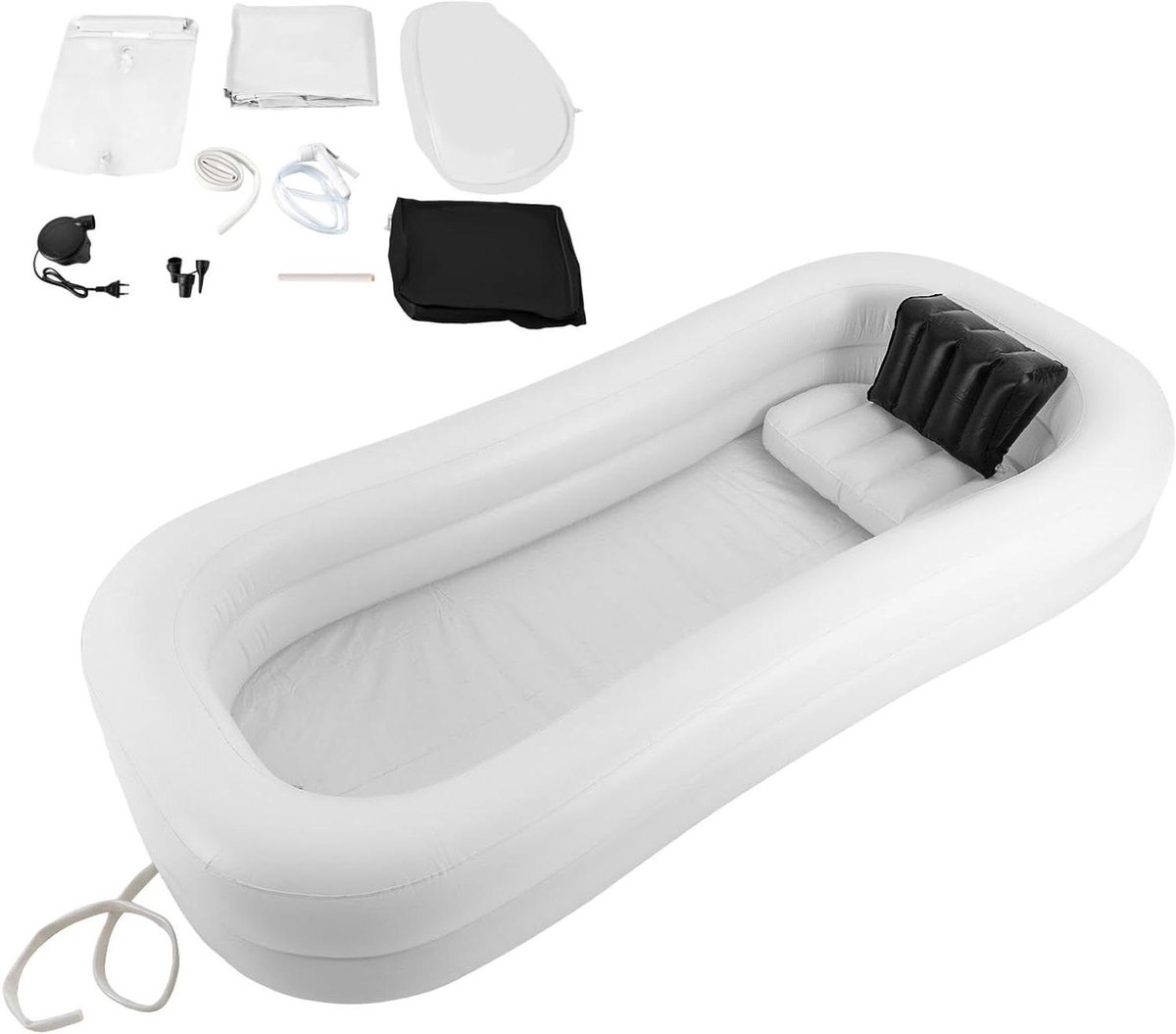 Opblaasbare douchebadset - Badhulp bed - Douchen in bed - Dubbel opblaasbaar - 220 x 100 cm - Wit