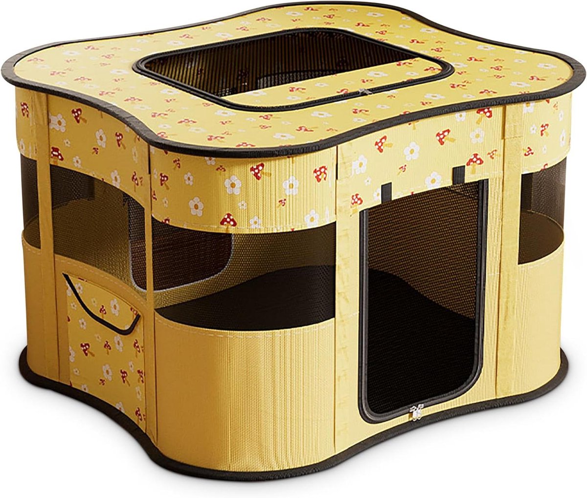 Dierenren - Reisverblijf - Veilig Spelen - Opvouwbaar en Lichtgewicht - 72 x 72 x 55 cm - Geel