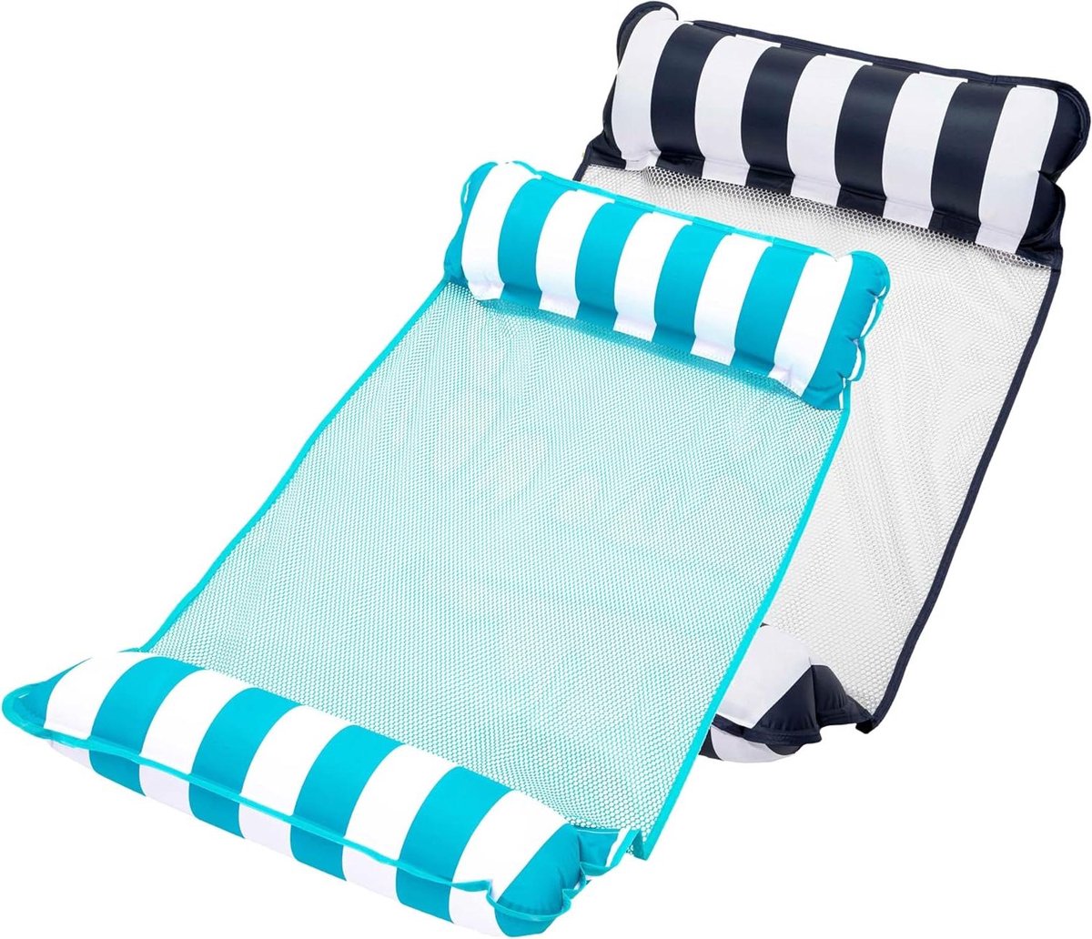 Waterhangmat Set - Opblaasbare Lounger - Ontspannen in water - Extra dik PVC - 2-Pack - Blauw en gestreept