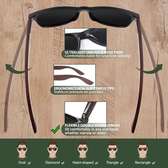 Houten Zonnebril - Gepolariseerde Bril - Zon Bescherming - Natuurlijk Hout Materiaal - UV400 CAT 3 - Walnoot — afbeelding 2