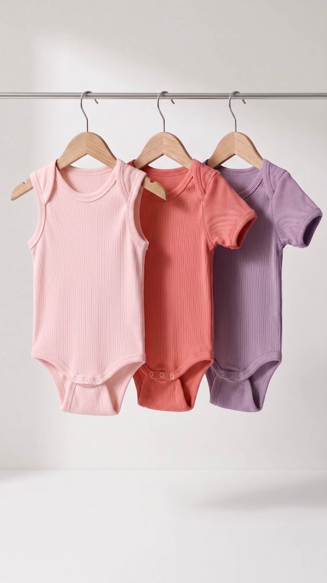 Baby Rompers & Hemdjes – 3-Pack Unisex – 100% Ribkatoen - Oudroze, Lila & Zalm - Maat 68 (3-6 Maanden) - Dolcetots®