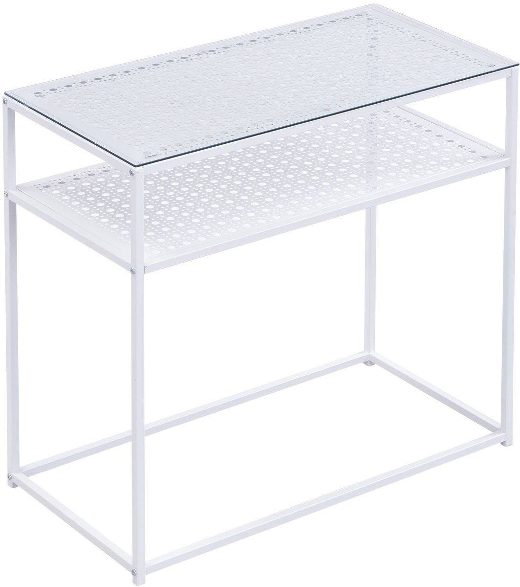 Ervesto Consoletafel Glas en Metaal 80x40x77 cm - Haltafel en Sidetable - Smal Wit Modern Design - Transparant Veiligheidsglas - Industriële Loftstijl Bruin
