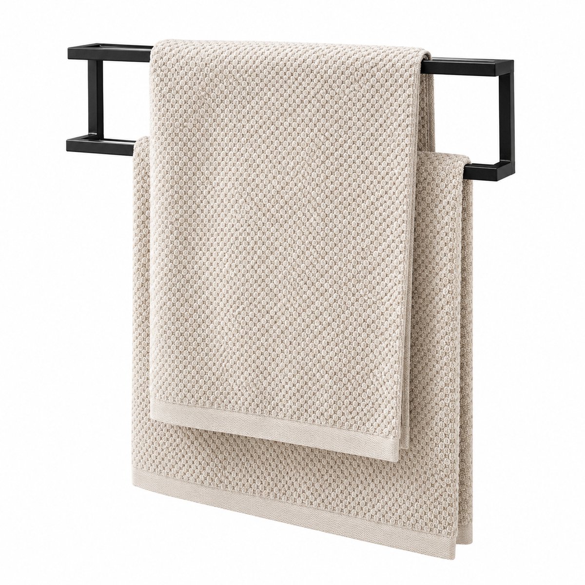 Luxe Mat Zwarte Handdoekrek dubbel 48 cm – Dubbele Handdoekrek Wandmontage | Modern & Ruimtebesparend Handdoekrek