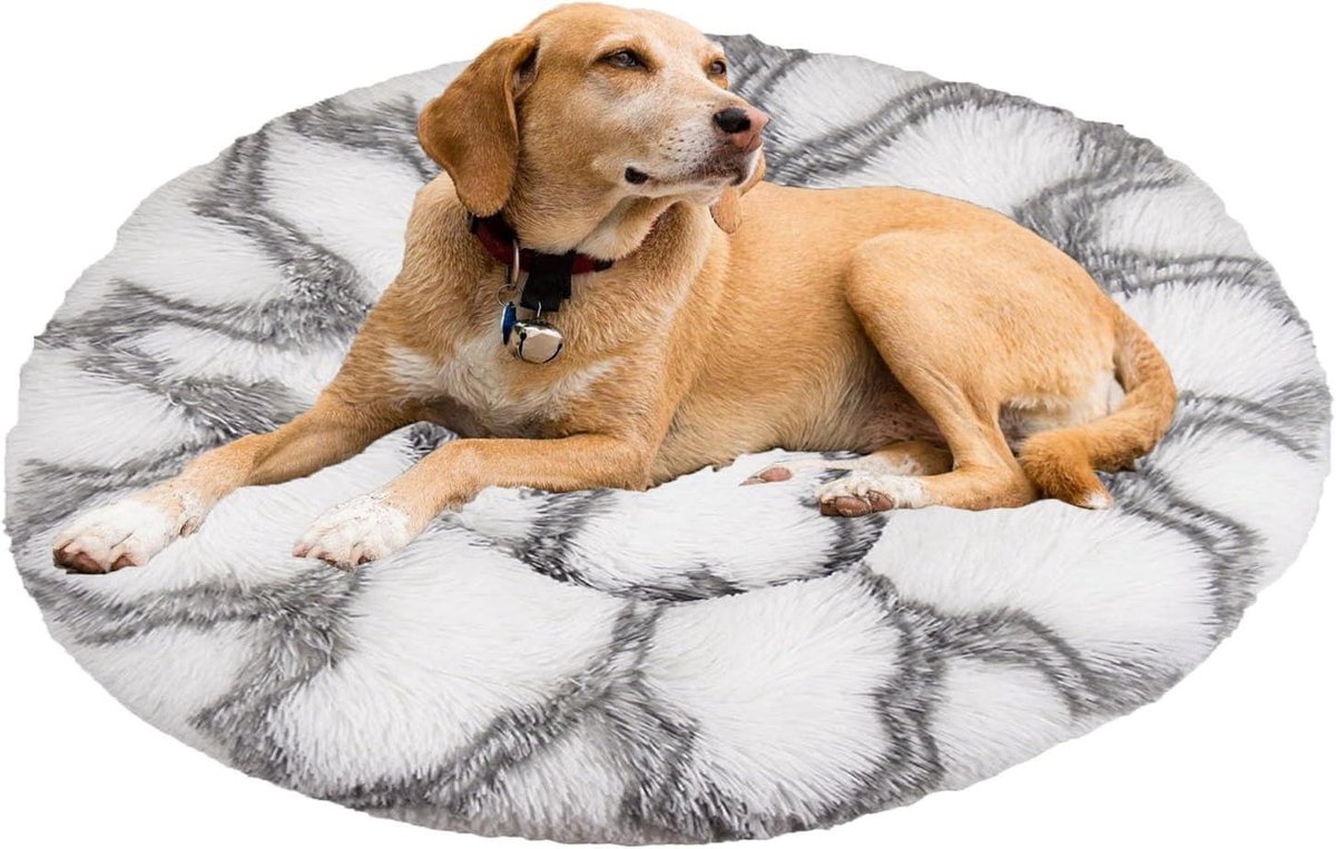 Huisdierbed Rond - Kattenmand Hondenmand - Comfortabel Rusten - Antislip Zachte Vulling - Diameter 70 cm - Wit Grijs