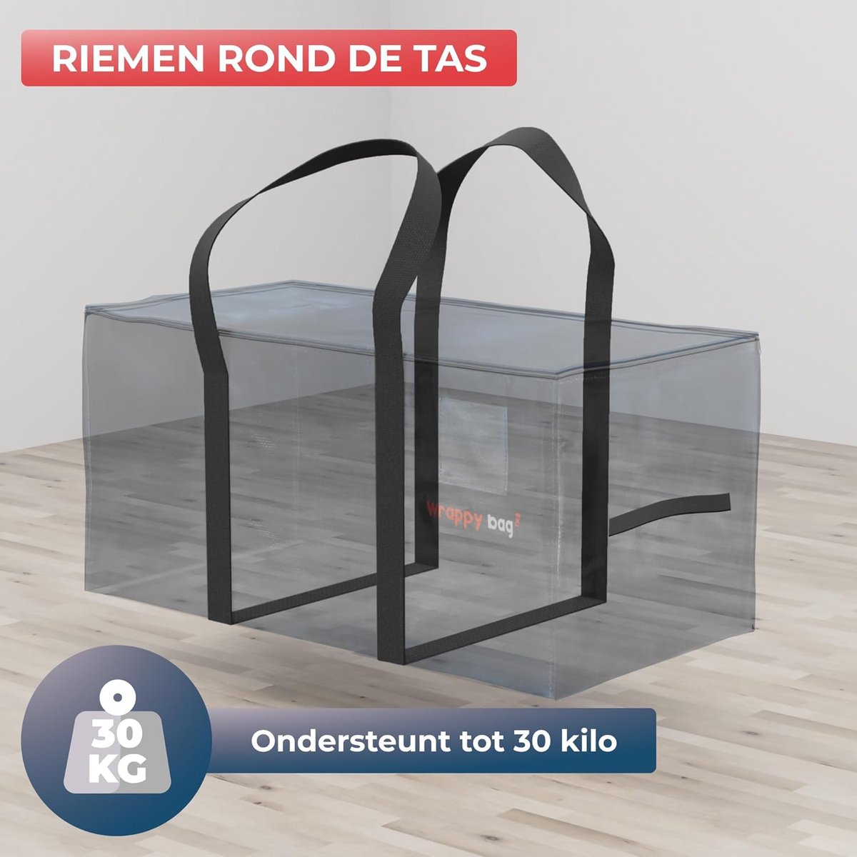 Opbergzakken XXL - Grote Draagtassen - Verhuizen en Opslag - Versterkte Handgrepen - Pakket Van 8 - Grijs