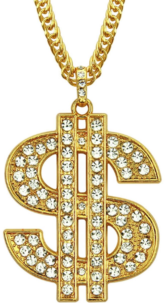Dollar ketting - Dollar sign - Necklace - Gangster - Gangsta - Hiphop ketting - Amerikaanse rapper - Goud - Met diamantjes - Jonyx