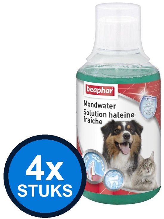 Beaphar mondwater met afbeelding van hond en kat. 4x stuks.