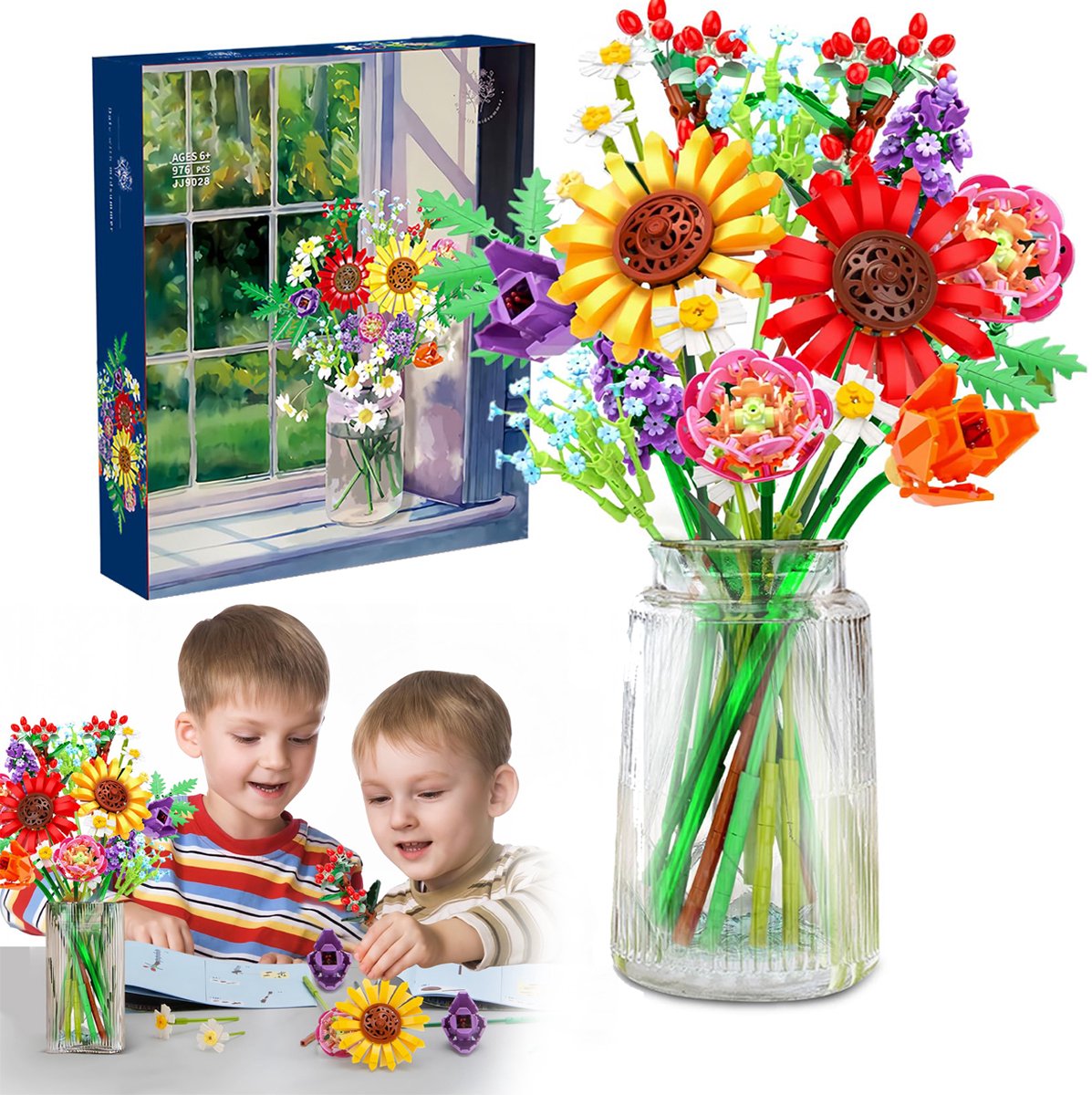 976 Stuks Bloemenboeket Bouwset - Bloemen Botanische Collectie Kit - Kunstmatige Bloemblokken Voor De Decoratie Van Uw Huis Of Kantoor