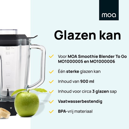 MOA Losse Glazen Kan - Extra kan geschikt voor MOA Smoothie Blender To Go - BPA-vrij - Reservekan - Sterke blenderkan - 900ml van MOA — afbeelding 2